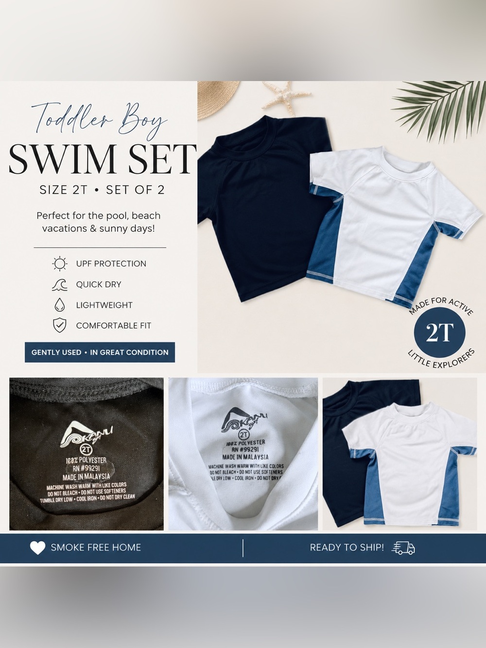 ☀️ Kanu Surf Toddler Rash Guard Swim Shirt Bundle | 2T | UPF Sun Protection